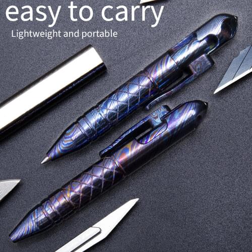 Titanium Damascus Tactical Pen Self-defense Survival Writing Portable Outdoor EDC Multi-tool Broken Window Tactical Self-defense