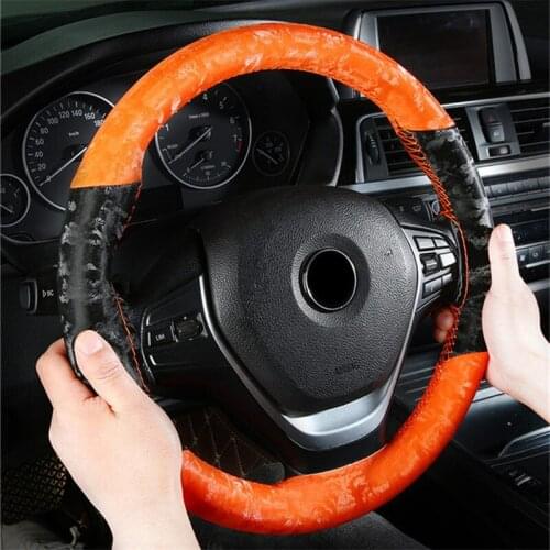Universal Microfiber Leather car steering wheel cover Splicing pattern steering-wheel wrap braid with needle and thread