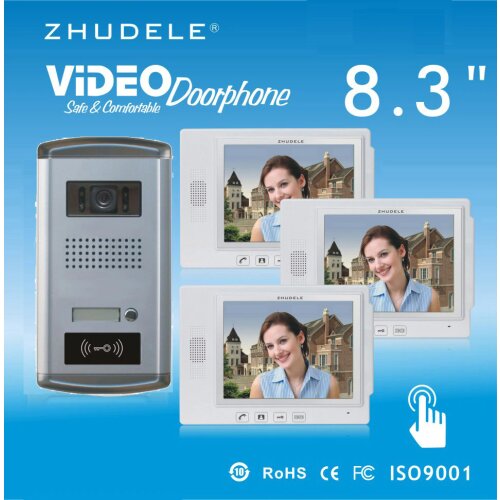 ZHUDELE Security Intercom system 8.3"Video Door Phone Touch Key Doorbell&IR HD Home Security CCD Camera ID Card unlocking 1V2