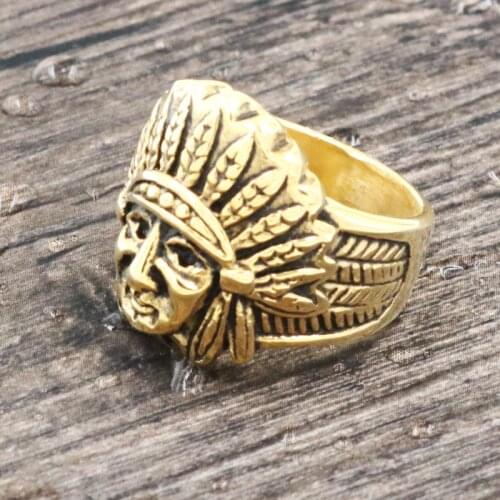 High Quality Fashion Biker Stainless Steel Ring Men Tribe Apache Indian Chief Head Ring Size 7-13 Punk Rocker Figure Jewelry