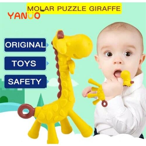 YANUO Cute Yellow Giraffe Pacifiers Teether Baby Toys Food Grade Silicone Molar Baby Pacifier Stick Silicone Pacifiers BPA Free