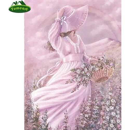 Yumeart Diamond Painting Full Square Diamond Art"Pink Fairy" 3D Embroidery Cross Stitch Rhinestone 5D DIY Mosaic Decor Art Decor