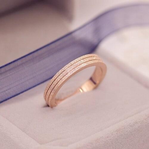 YUN RUO Classic Frosted Couple Rings Rose Gold Color Fashion Titanium Steel Jewelry Birthday Gift Woman Never Fade Drop Shipping