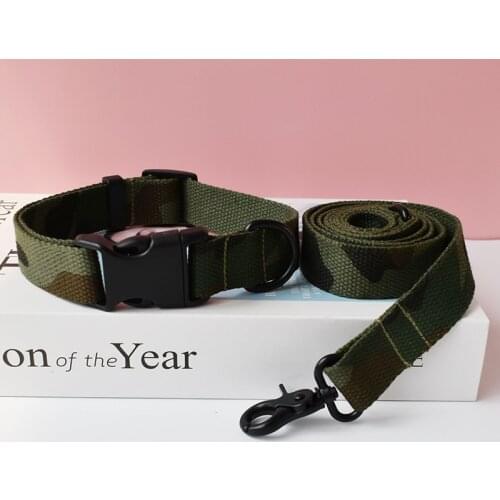 Green camouflage Custom Pet Collar Walking Leash Set Personalized Puppy Nameplate ID Adjustable Engraved