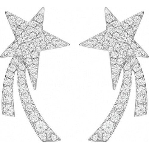 SLJELY High Quality Pure 925 Sterling Silver Dream Meteor Star Stud Earrings Micro Cubic Zirconia for Women Fashion Jewelry Gift