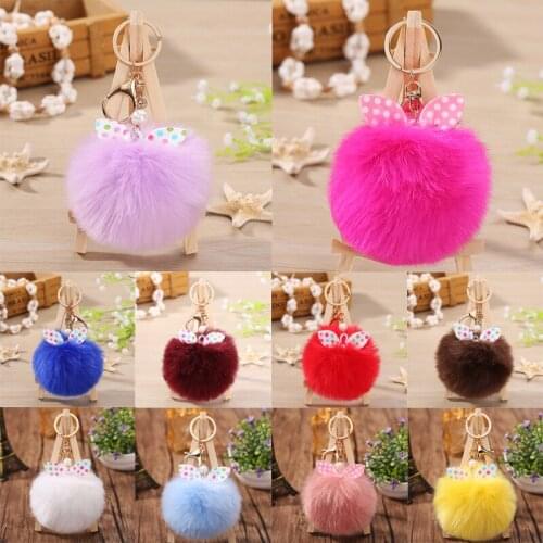 Fluffy Pompom Fake Rabbit Ball Key Chain For Women Faux Fur Pom Pom Charm Girls Car Bag Keychain Keyring DIY Accessories