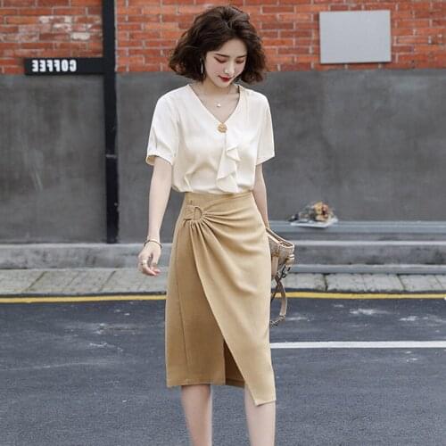 Skirt Professional suit 2021 summer new womens casual fashion foreign temperament chiffon shirt skirt two piece set