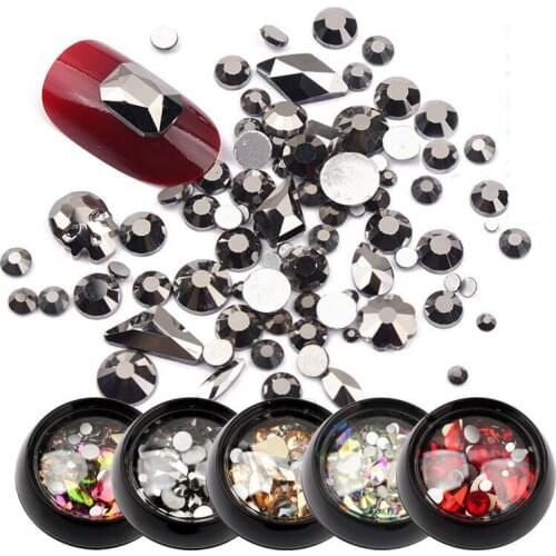10pcs nail art rhinestones new black magic box Czech gems mixed shape mixed color style for nail decoration