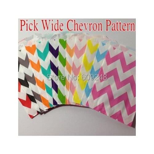 100pcs Mixed Colors Aqua Black Blue Red Purple Navy Green Orange Yellow Pink Wide Chevron Party Kids Gift Treat Paper Favor Bags