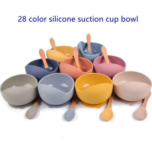 1 set of childrens silicone feeding bowls baby non-slip drop-resistant BPA-free waterproof spoon tableware with suction cup