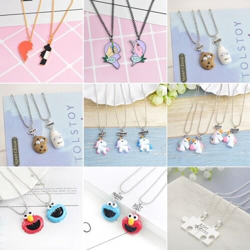 2 pieces/set Best Friends Heart-Shaped Pendant Metal Necklace Cute Unicorn BEST BUDS Cartoon Childrens Jewelry Accessories Gift
