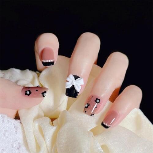 24pcs Flower Print Wear Long Paragraph Fashion Manicure Patch False Nails Save Time Wearable Nail Patch SANA889