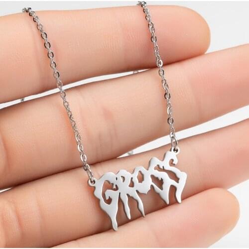 Hip Hop Art Letter Gross Pendant Necklace for Women Men Gothic Punk Jewelry Street Stainless Steel Harajuku Necklace Collares