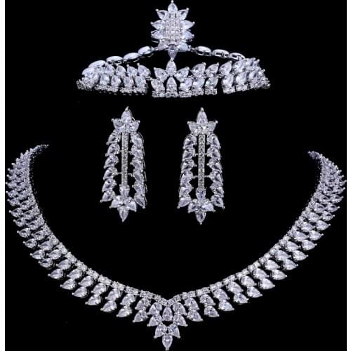 Emmaya Zircons Cubic Zirconia Wedding Necklace Earrings Bracelet Ring Luxury Crystal Bridal Jewelry Sets For Bridesmaids