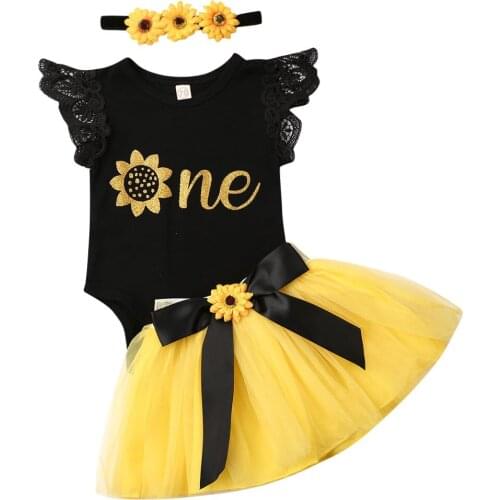 Toddler Newborn Baby Girl Clothes Infant Lace Ruffle Sleeveless Romper Tops Girls Mini Tulle Skirt Headband Outfits Set Jumpsuit