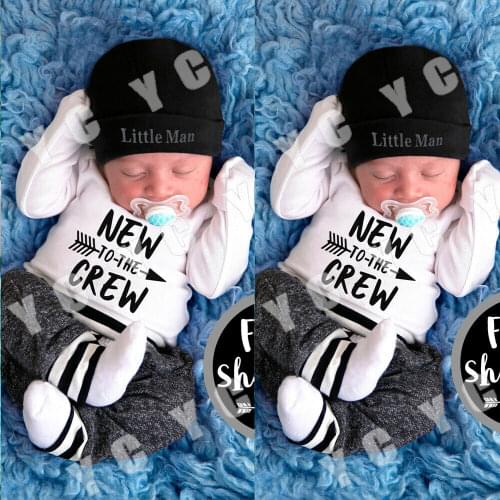 3Pcs Infant Newborn Baby Boy Romper+Pants Outfit Clothes Bodysuit Playsuit 0-18M