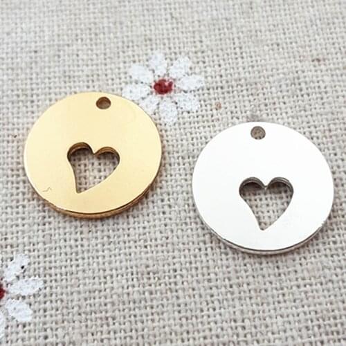 RONGQING 20pcs/lot 17MM round heart gold silver charms for jewelry making DIY pendant Accessory handmade