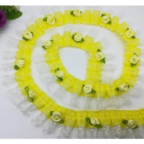 1Yards High Quality Lace Fabric Yellow Flower Ribbon 4.5cm Collar Guipure Rose Tulle Lace Fabric Sewing Laces Trim dentelle V2