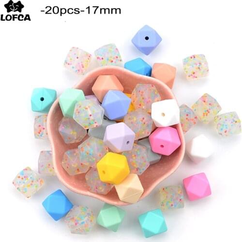 LOFCA Wholesale 20pcs Silicone Hexagon Beads 17mm BPA Free Baby Teether Chew Beads Baby Toy DIY Pacifier Chain Necklace Making