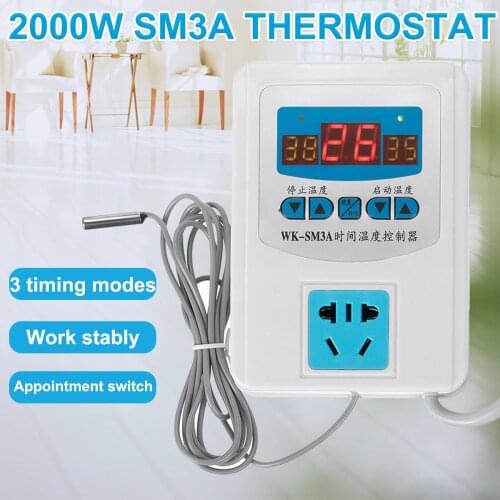 2000W 10A Multi-Function Thermostat Digital Temperature Controller Socket Outlet w/ Timer Switch Sensor Probe Heating Cooling