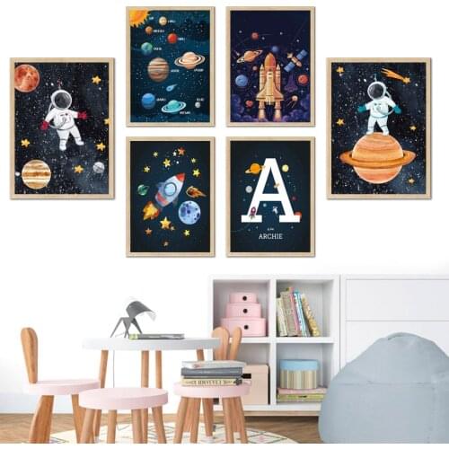 Number Alphabet Rocket Planet Astronaut Nursery Wall Art Canvas Painting Nordic Posters And Prints Wall Pictures Kids Room Decor