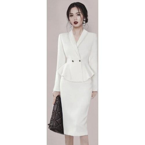 2021 Autumn Tweed Women 2 Piece Outfits Set Fashion Gold Button Long Sleeves Woolen Tweed Jacket Coat+Elegant A-Line Skirt Suits