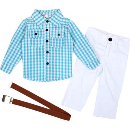 Toddler Boy Clothes Autumn Children Clothing Plaid Kids Boys Clothes Gentleman Set For Kids Clothes Long Sleeve Shirt Belt Pants