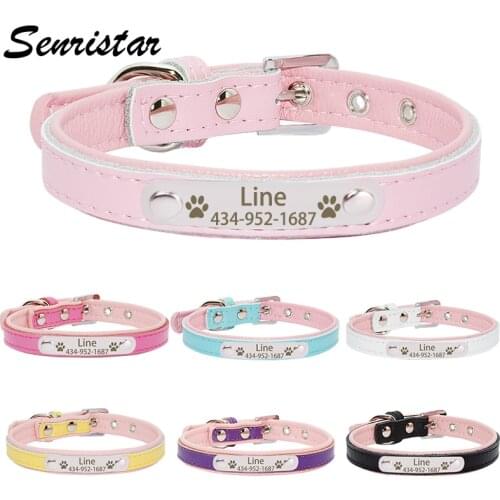 Personalized Engraved Name Tag Pet Dog Collar For Small Medium Large Dogs Custom ID Nameplate Soft Leather Puppy Cat Dog Collar