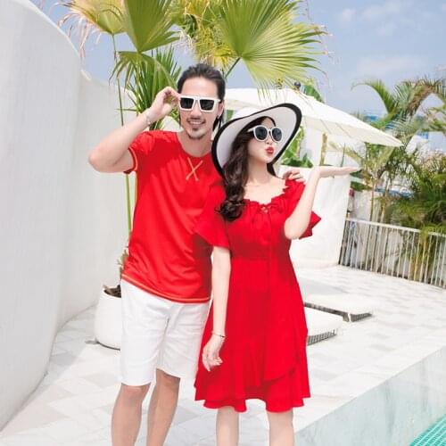 Korean couple clothing tshirts college fashion style pair lovers women summer beach dress pants matching clothes outfit wear 36