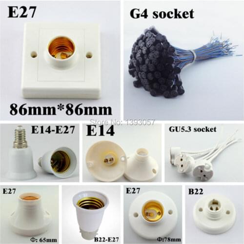 20pcs/lot E27 E14 B22 G4 Lamp Base Holder, B15 B14 Lamp Socket, GU5.3 MR16 Bulb Adapter