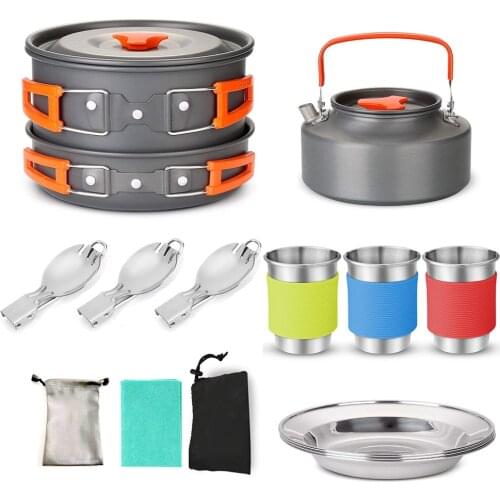 Portable Camping Cookware Set Outdoor Cooking Equipment Tableware Kit Kitchen Utensils Hiking Picnic Self-Driving Supplies