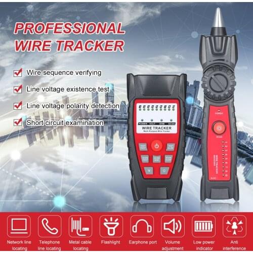 Wire Tracker Portable RJ11 RJ45 Cable Tester Telephone Network Line Finder with Headphone Jack LED Light for Network Maintenance