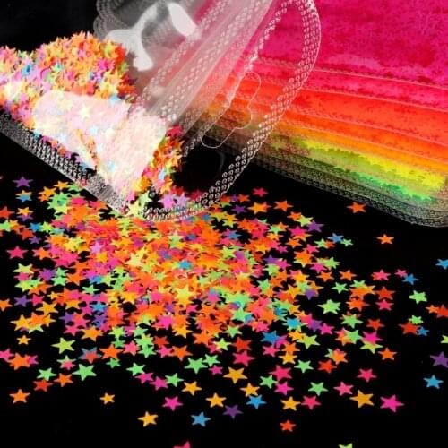 Colorful Mix Size Fluorescence Star Shape Sequins For Nail Charms Design Sparkly Neon Flakes Manicure Nail Accessories RK140154