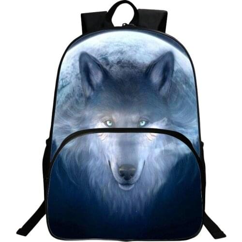 High Capacity 3D Print Wolf Animal Mochila Escolar Boys Girls School Bags Primary Students Backpacks Kids Satchel