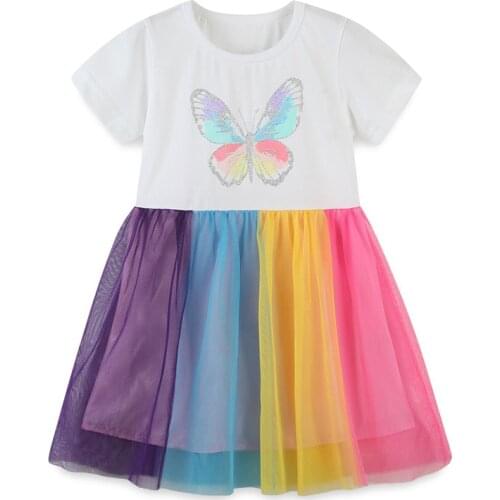 SAILEROAD 2-7 Years Baby Girl Butterfly Dress Mesh Princess Short Sleeve Dresses Children Summer Clothing for Kids