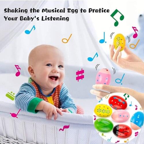 6 Pcs/set Egg Shakers Toys for Kids Wooden Musical Ball Egg with Assorted Colors Easter Designs Fun Gifts for Children Adults