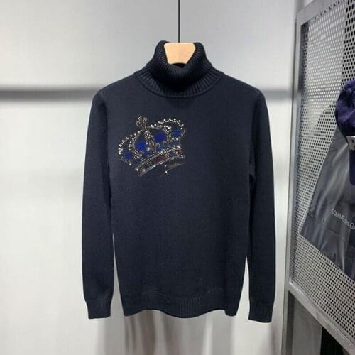 Warm-Proof Personality Luxury Cashmere 100% Crown Brand Pullover Mens Turtleneck Sweater Slim Diamond Sweatshirt
