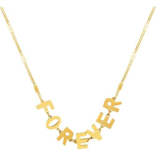 New Arrival Female18K Gold Plated Titanium Steel Link Chain FOREVER Letters Charms Necklace For Women Girl Trendy Jewelry Gift