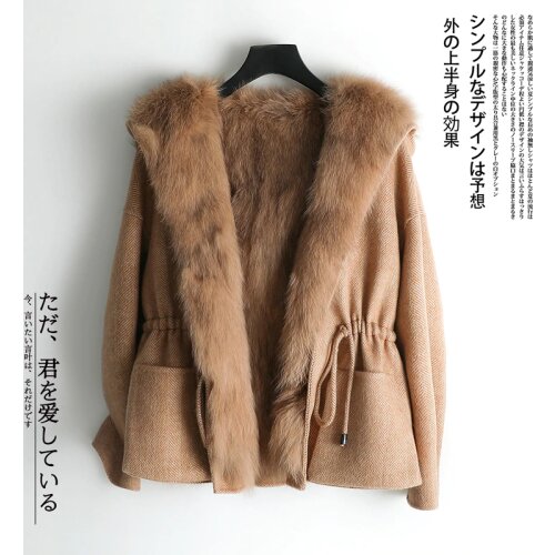 Womens Winter Jacket Women Natural Fox Fur Wool Coat Female Double Side Cashmere Woolen Coats Manteau Femme My