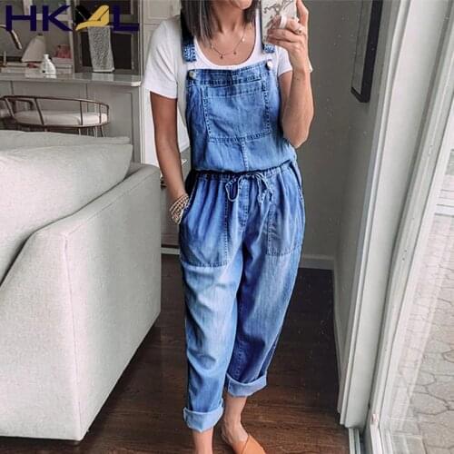 Summer Sleeveless Lace-up Pockets Rompers 3XL Elegant Playsuit Overalls Casual Women 2021 Fashion Adjusted Straps Denim Jumpsuit