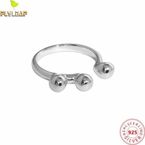 Real 925 Sterling Silver Round Beads Open Rings For Women Simple Style Female Fine Jewelry High Quality Handmade