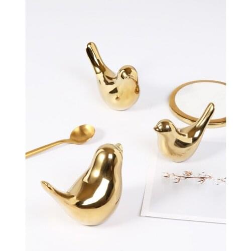 Golden Bird Figurines Modern Ceramic Bird Statues Animal Sculpture Home Decoration Crafts Gold Ceramic Wedding Gifts
