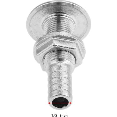 1 Pc Boat Thru Hull Fitting Drain Joint Marine Silver Stainless Steel for 1/2 inch Boat Hose Yacht Hardware Accessories