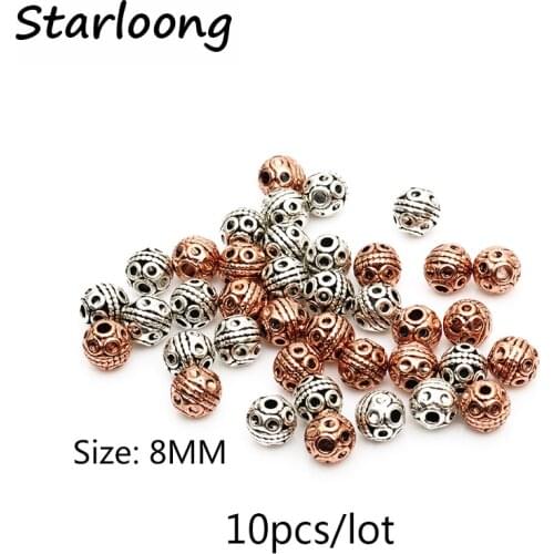 10pcs/lot 8mm Ball Flower fashion antique silver Metal alloy Tibetan Silver Spacer Beads Jewelry Making DIY bracelets