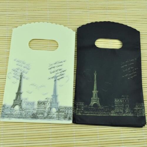 100pcs/lot Tower Design Small Plastic Bag 9x15cm Candy Nuts Jewelry Packaging Bags Cute Plastic Gift Bags With Handle