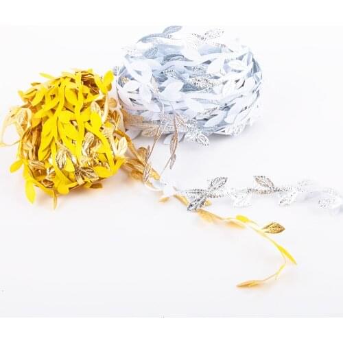20m 1roll Artificial Silk Silver Gold Nature Leaves Vine Flower Garland Wedding/Party String Ornament Craft Foliage Decoration