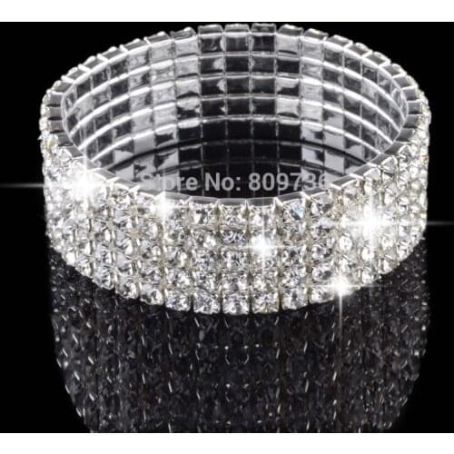 4 Row Wedding Bridal Bracelet Crystal Multicolor Diamante Rhinestone Stretch bracelets word wholesale10pcs