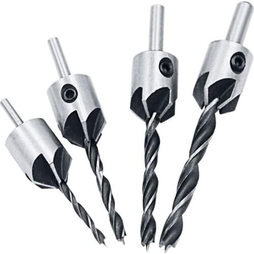 4Pcs/7Pcs Flute Countersink Drills HSS BitS countersunk head drilling Bit Set 3 Tips Woodworking Chamfer Drill 3,4,5,6,7,8,10mm