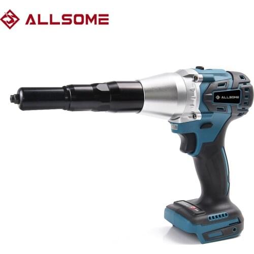 ALLSOME 21V Cordless Electric Rivet Gun 2.4-4.8mm 2 Speed With LED Light Brushless Rechargable Riveting Power tool