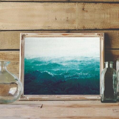 Turquoise Deep Sea Landscape Canvas Print Eclectic Art Poster Decor Seascape Oil Painting Wall Picture Living Room Home Decor